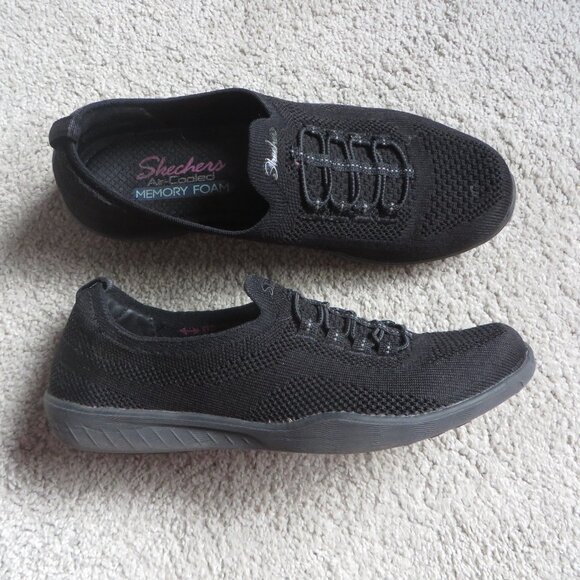 Skechers Womens Comfort Shoes Size 6 Air Cooled Memory Foam Slip On Black 100033 - Picture 1 of 8